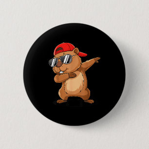 Hip Hop Groundhog Dabbing With Backwards Cap Groun 2 Inch Round Button