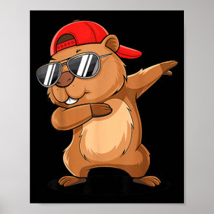 Hip Hop Groundhog Dabbing With Backwards Cap Groun Poster