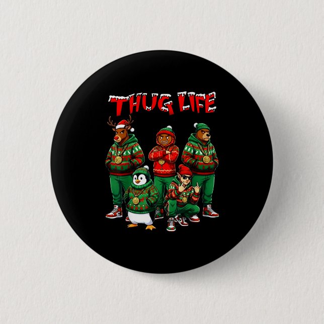 Hip Hop Holiday Crew - Ugly Christmas Sweater Rap  2 Inch Round Button (Front)