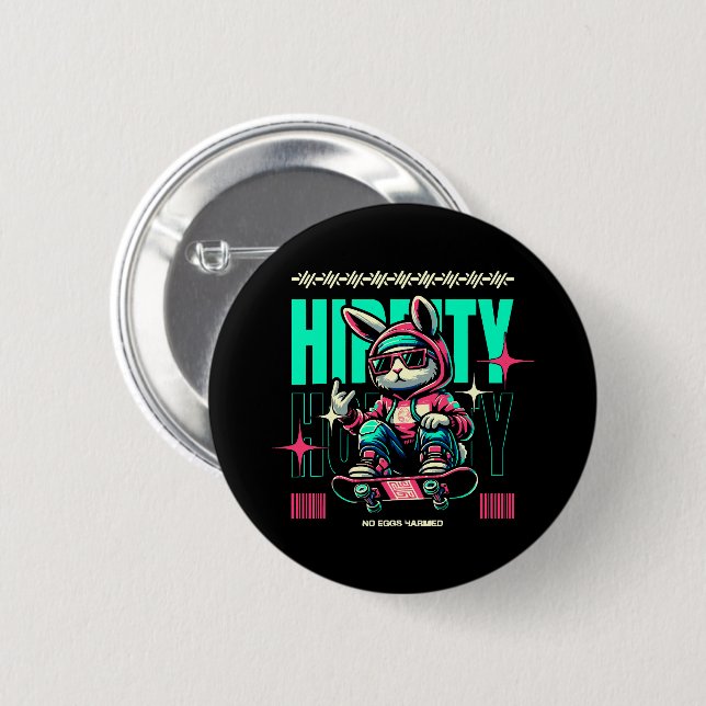 Hip-Hop Hoppity - Skater Bunny Easter 2 Inch Round Button (Front & Back)
