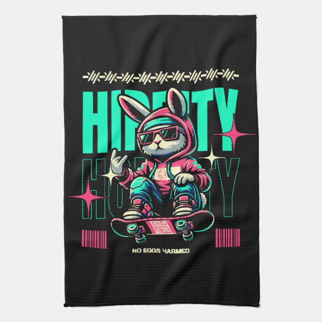 Hip-Hop Hoppity - Skater Bunny Easter Kitchen Towel (Vertical)