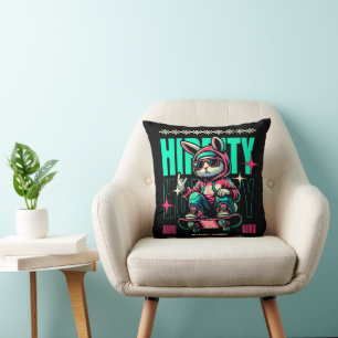 Hip-Hop Hoppity - Skater Bunny Easter Throw Pillow
