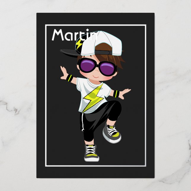 Hip Hop Kids Birthday Foil Invitation (Front)