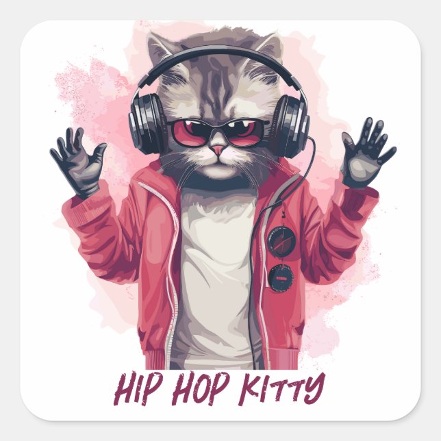 Hip Hop Kitty Square Sticker (Front)