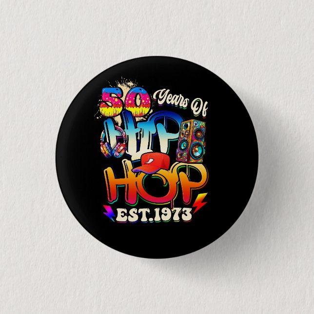 Hip Hop Music 50th Anniversary Black History Men D 1 Inch Round Button (Front)