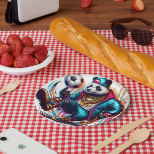 Hip Hop Panda Soccer Football Summer Sports Paper Plate