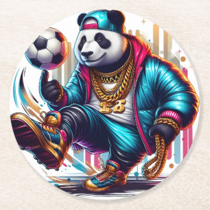 Hip Hop Panda Soccer Football Summer Sports Round Paper Coaster