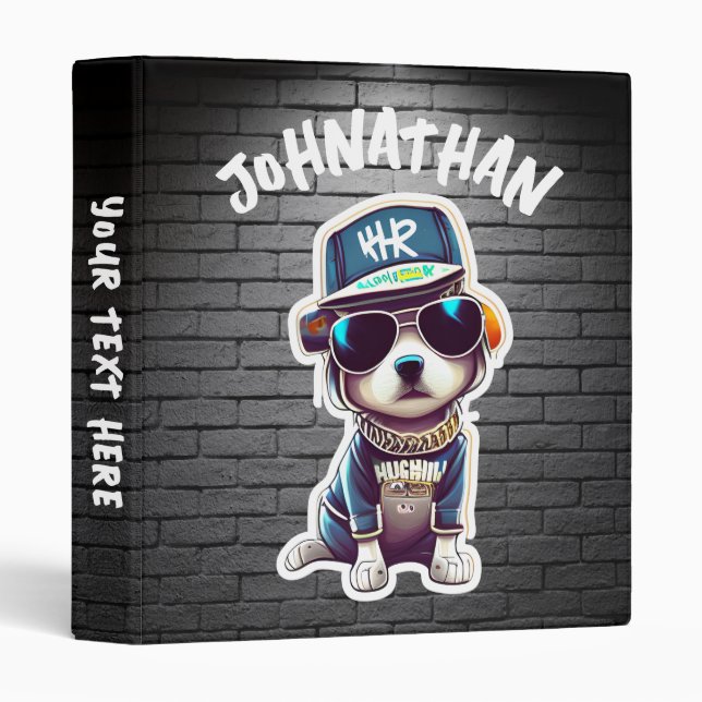 Hip Hop Puppy Dog with Blue Hat & Sunglasses Brick Binder (Front/Spine)