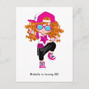 Hip Hop Rap Girl Break Dancer Birthday Party Postcard