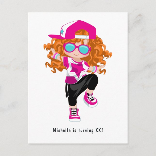 Hip Hop Rap Girl Break Dancer Birthday Party Postcard (Front)