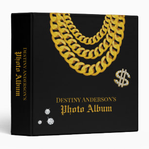 Hip Hop Rap Gold Cuban Link Chain 90's Theme Binder