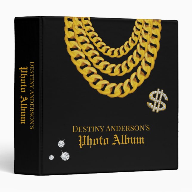 Hip Hop Rap Gold Cuban Link Chain 90's Theme Binder (Front/Spine)