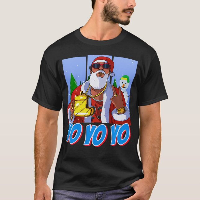 Hip Hop Santa Claus Black Gangster Rap Ghetto Chri T-Shirt (Front)