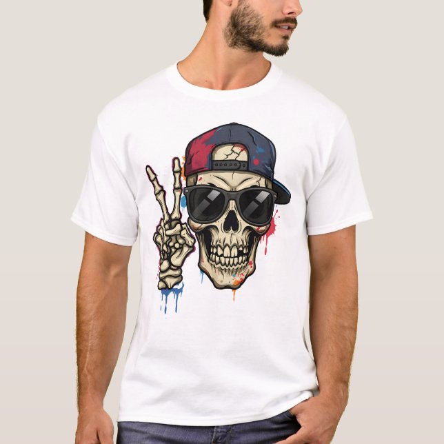 Hip Hop Skeleton with Cap & Shades T-Shirt (Front)