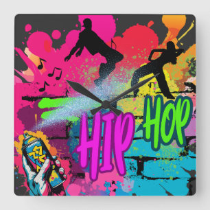  Hip-Hop Street Art – Vibrant Urban Energy Square Wall Clock