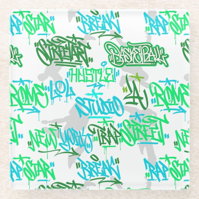 Hip Hop Street Arts Pattern Glass Coaster (Front)