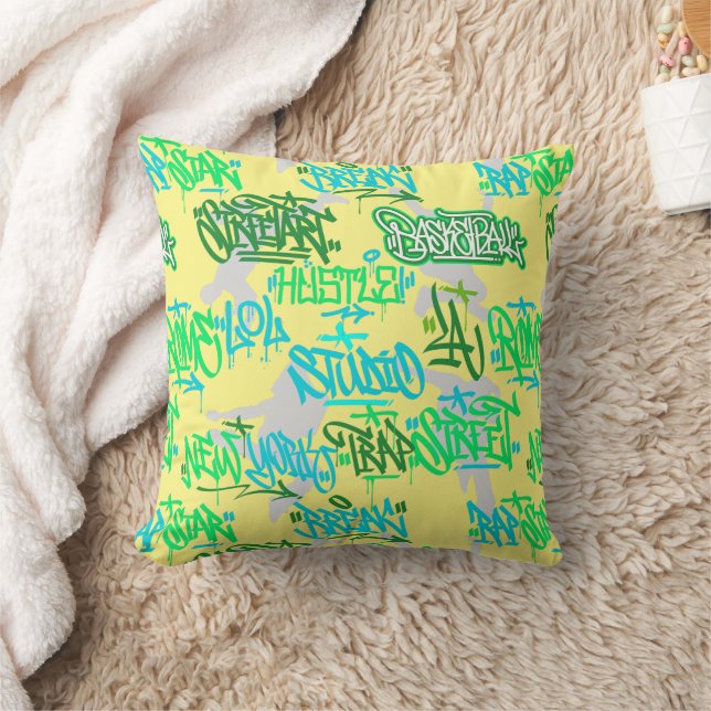 Hip Hop Street Arts Pattern L Yellow BG Throw Pillow (Blanket)