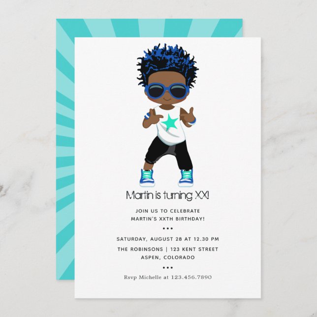 Hip Hop themed Boy Birthday Invitation (Front/Back)