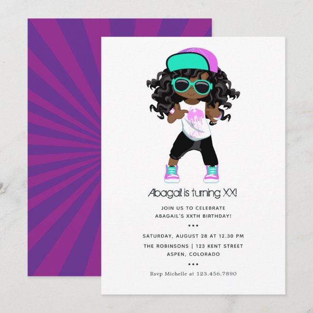 Hip Hop themed Girl Birthday Invitation (Front/Back)