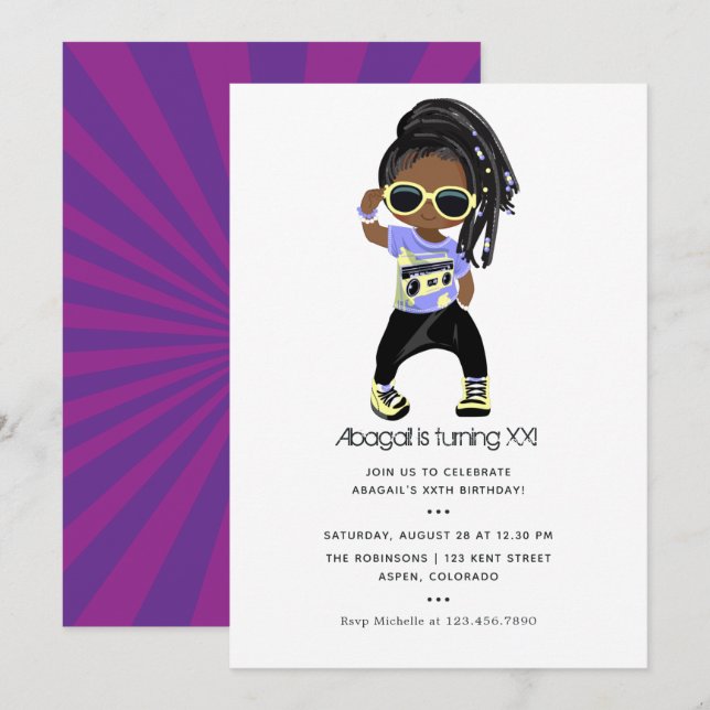Hip Hop themed Girl Birthday Invitation (Front/Back)