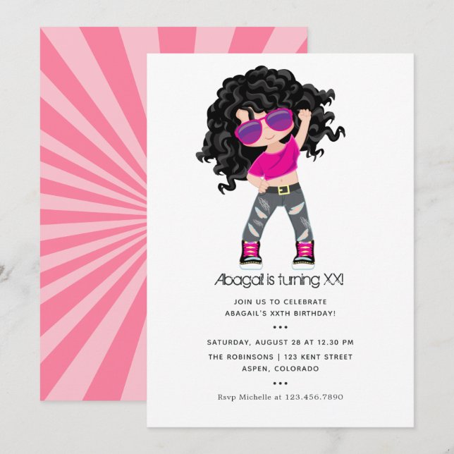 Hip Hop themed Girl Birthday Invitation (Front/Back)
