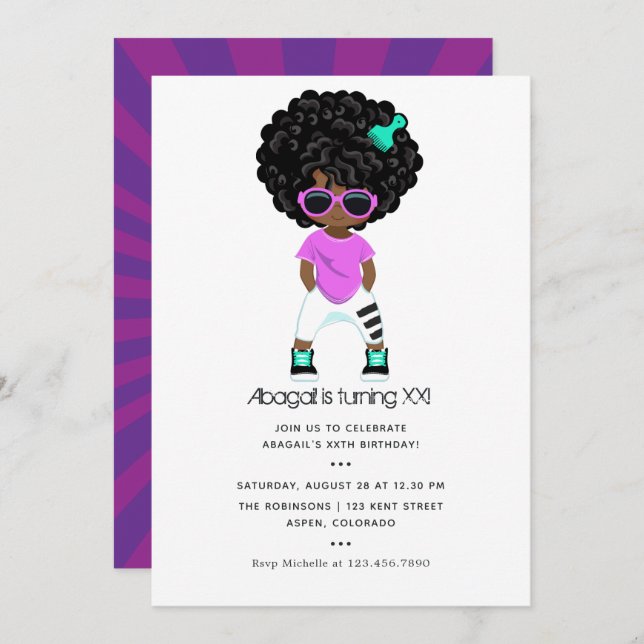 Hip Hop themed Girl Birthday Invitation (Front/Back)