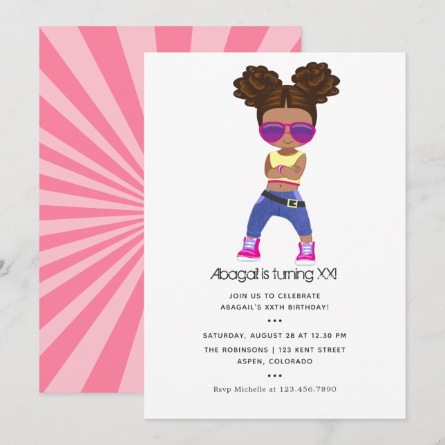 Hip Hop themed Girl Braids Birthday Invitation (Front/Back)
