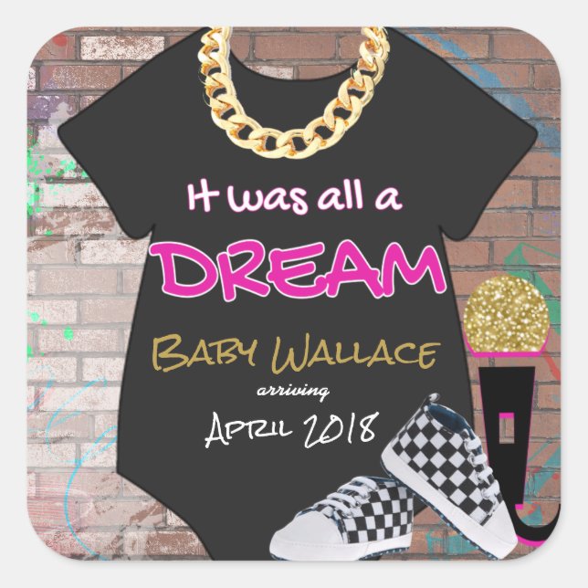 Hip Hop throwback Baby Shower Favour Sticker (Front)