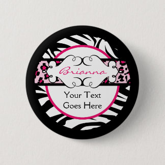 Hip Hot Pink and Black Animal Print Button