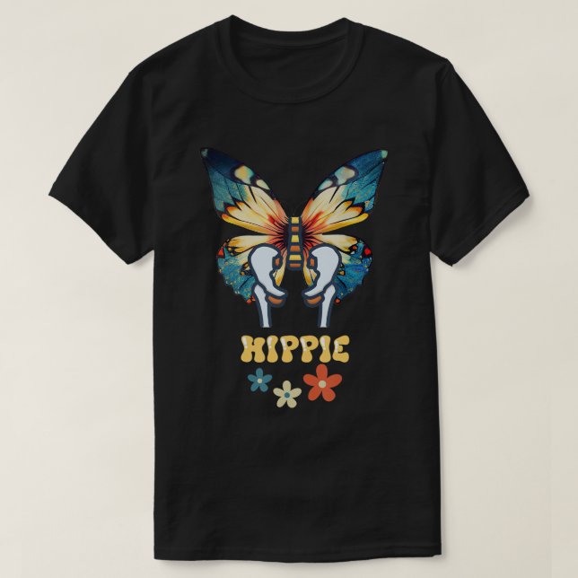 Hip Joint Replacement Hippie Butterfly Retro 60s 7 T-Shirt (Design Front)