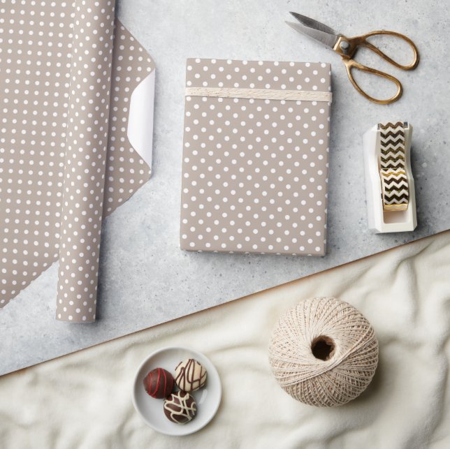 Hip Light Taupe Grey Brown White Polkadots Pattern Wrapping Paper (Crafts)