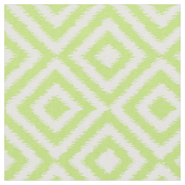 Hip Lime Green Ikat Diamond Squares Mosaic Pattern Fabric (Close Up)