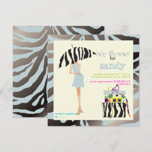 HIP MAMA, BABY SHOWER SILVERBLUE ZEBRA INVITATIONS