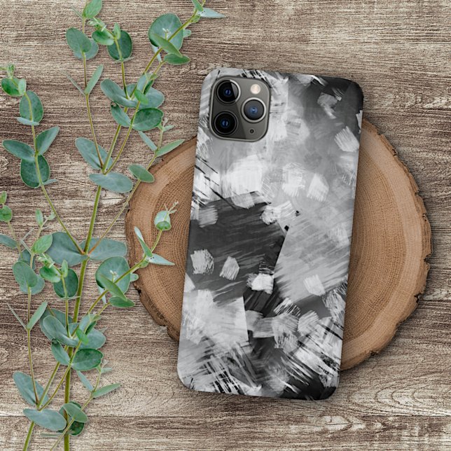 Hip Modern Black Grey White Brushstrokes Art Motif iPhone Case (Creator Uploaded)