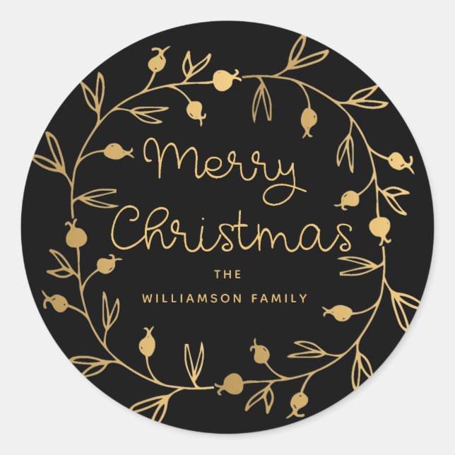 Hip Modern Gold Black Christmas Card Envelope Seal (Front)