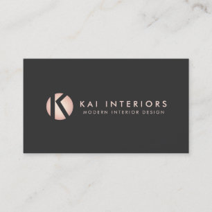 Hip Modern Rose Gold Monogram Designer Black Business Card