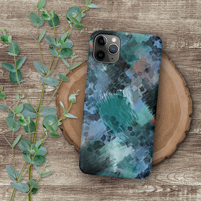 Hip Modern Teal Green Violet Blue Brushstrokes Art iPhone Case (Creator Uploaded)
