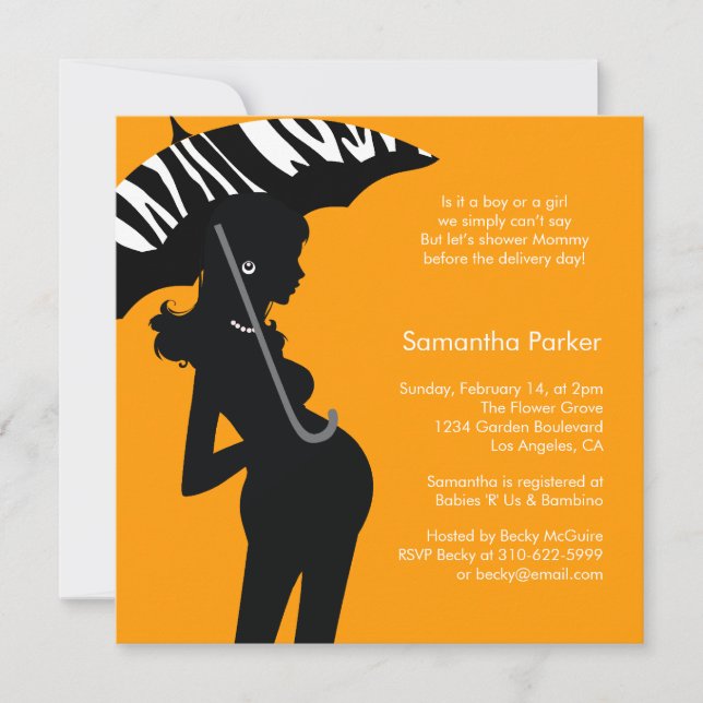 Hip Mom Umbrella Baby Shower Invitation Card (Front)