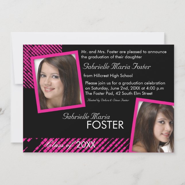Hip n Stylish - Hot Pink Graduation Invitation (Front)