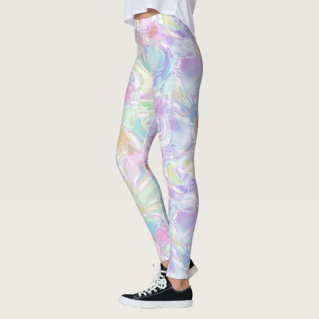 Hip Pastel Pink Violet Blue Green Turquoise Swirls Leggings (Left)