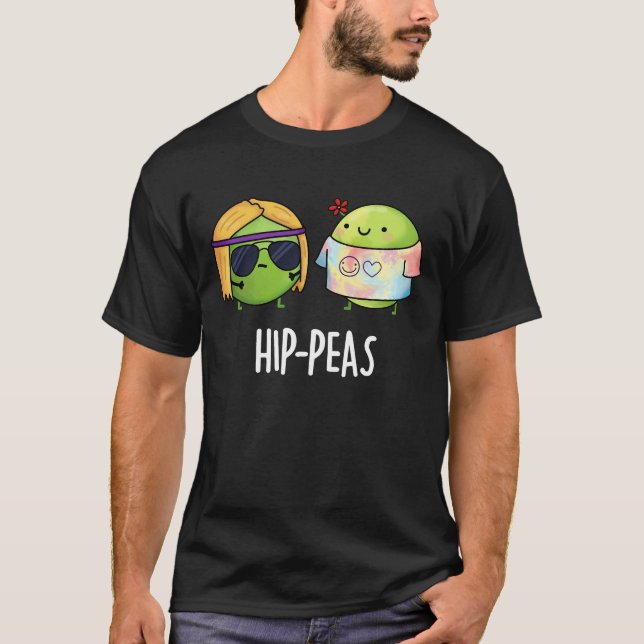 Hip-peas Funny Hippie Peas Pun Dark BG T-Shirt (Front)