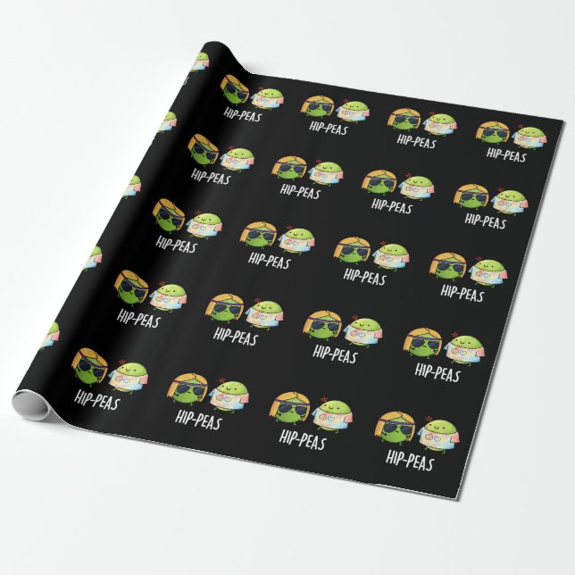 Hip-peas Funny Hippie Peas Pun Dark BG Wrapping Paper (Unrolled)
