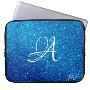 Hip Personalized blue Glitter Sparkles monogrammed Laptop Sleeve