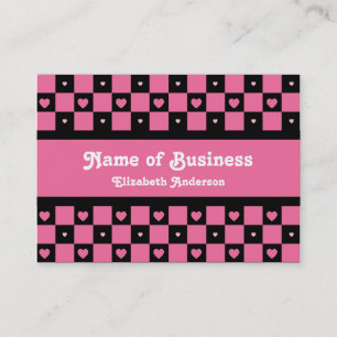Hip Pink and Black Hearts Stylish Chequered Patter Business Card