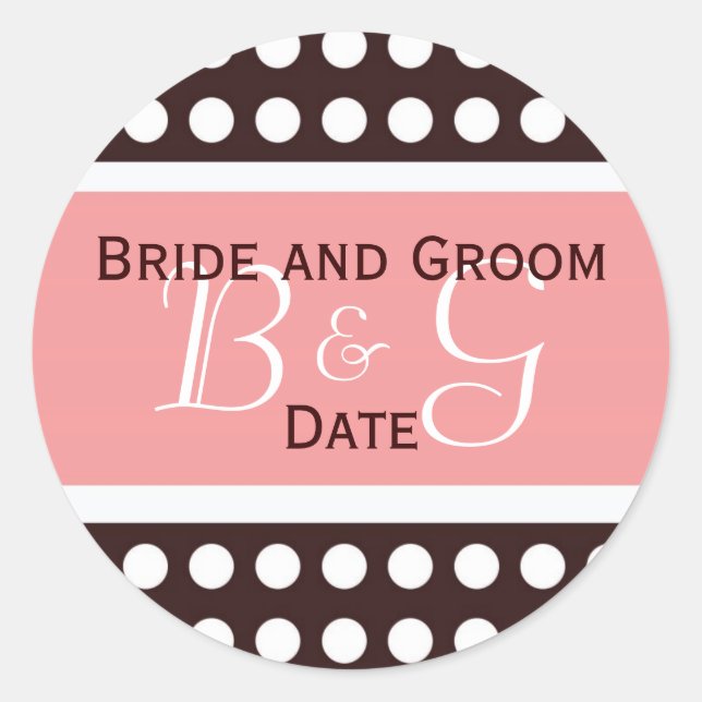 Hip Pink and Brown Wedding Monogram Sticker (Front)