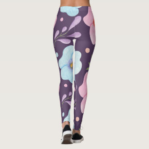 hip pink blue flower pattern women girls purple leggings