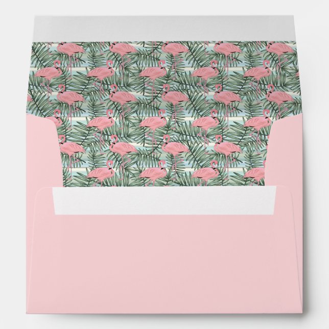 Hip Pink Flamingoes Cute Palm Leafs Pattern Envelope (Back (Bottom))