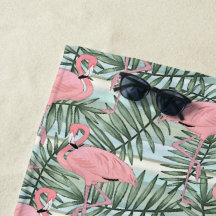 Hip Pink Flamingoes Palm Leafs Art Pattern