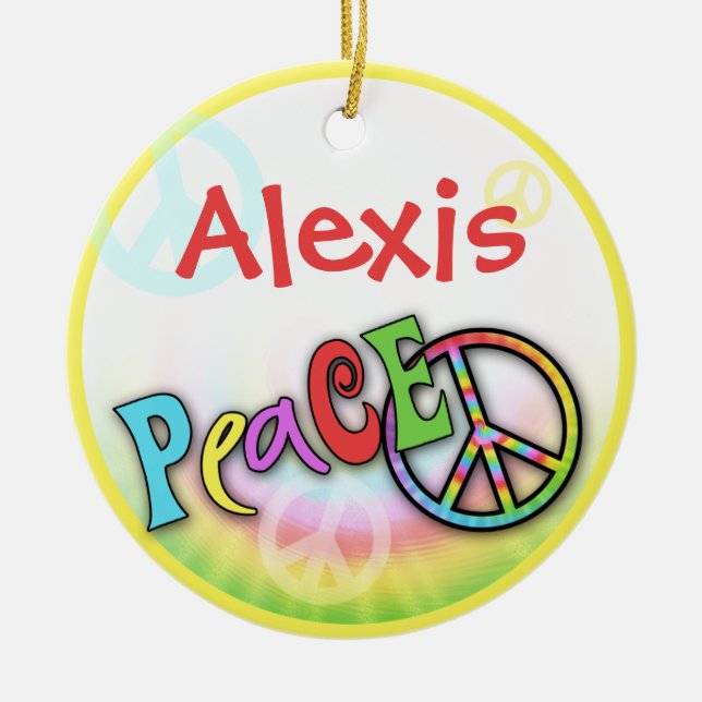 Hip Rainbow PEACE Personalized Ornament (Front)