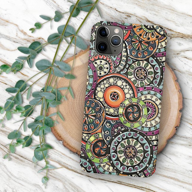 Hip Retro Chic Funky Floral Circles Art Pattern Case-Mate iPhone Case (Creator Uploaded)
